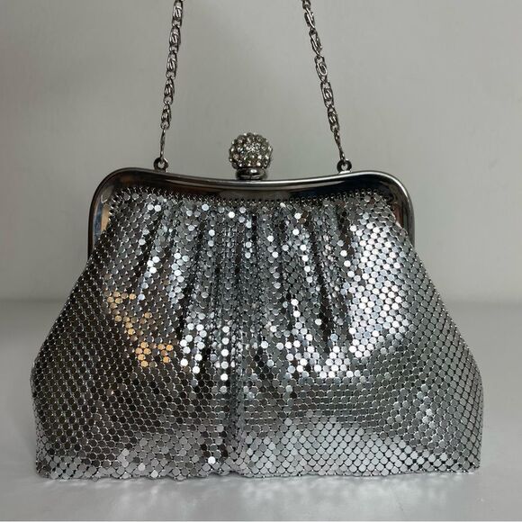 COPY - KATE LANDRY silver metallic mesh rhinestone evening purse formal event - Picture 13 of 15